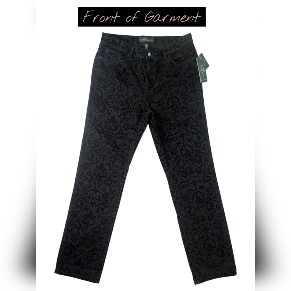 NWT LRL Midnight Damask Black Jeans Size 12 Floral Pattered Classic Straight Fit - Picture 3 of 16